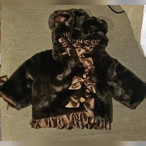 NWOT! Mud Pie baby girl fur coat with hood w/ ears sz 6mos